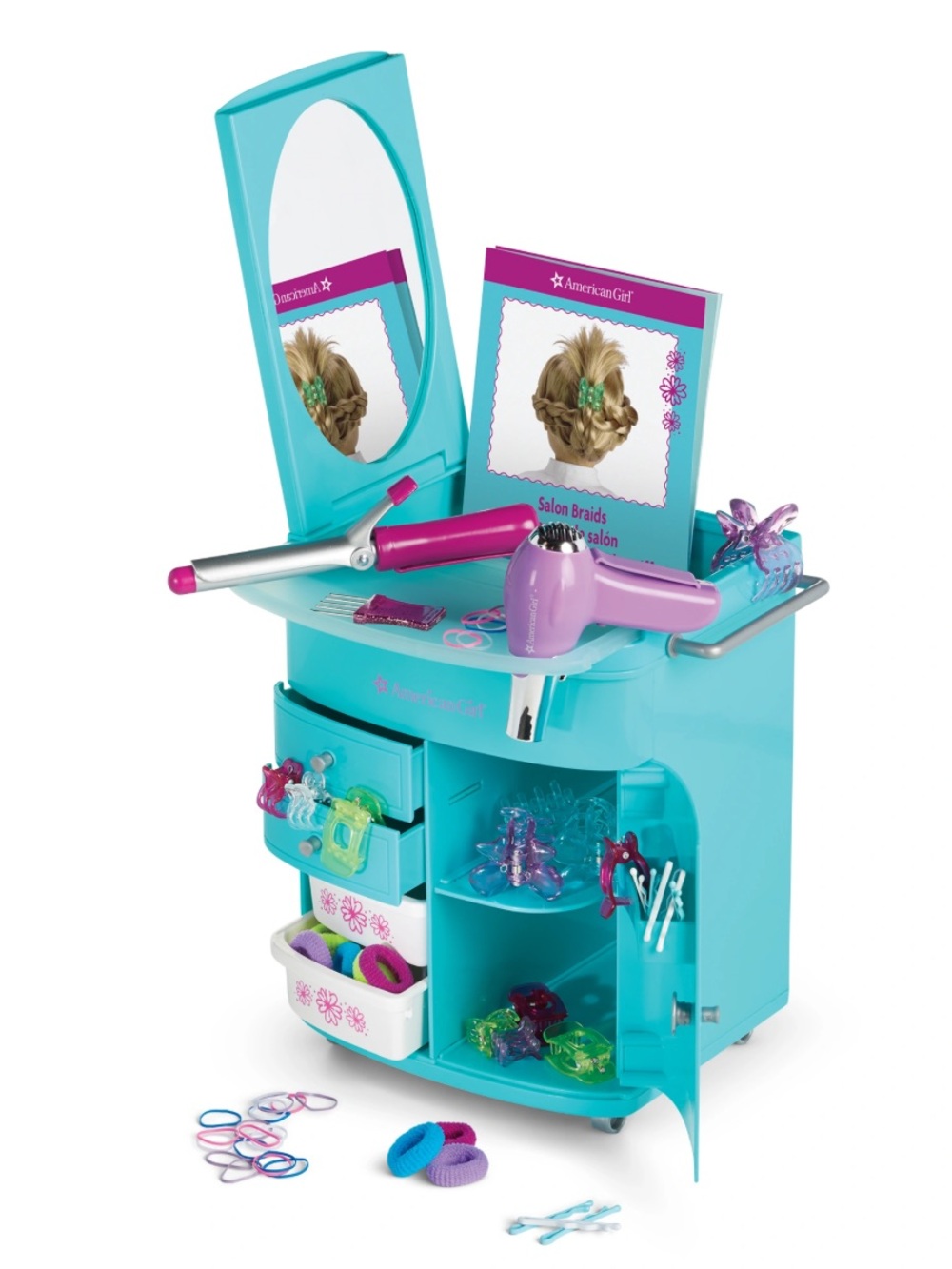 American girl truly blue hair styling caddy for 18” dolls with accessories